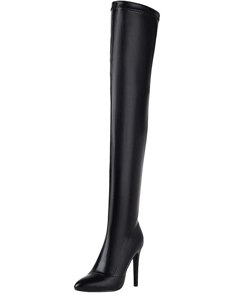 Women Fashion Concise 11.5CM Super High Heels Pointed Toe Over The Knee Boots Sexy Stiletto Side Zipper Thigh High Booties Bl...