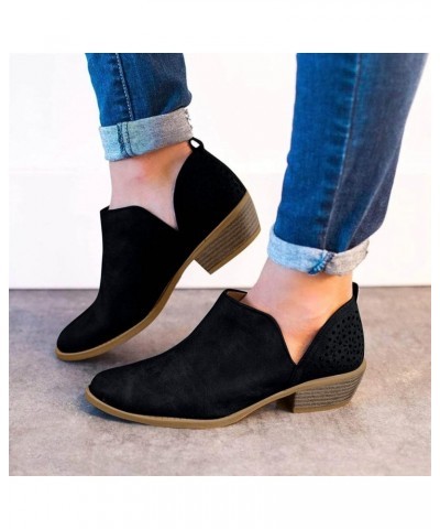 Cutout Booties For Women Low Heel Ankle Boots Round Toe Slip On Bootie Wedding Party Ankle Shoes Black $18.40 Boots