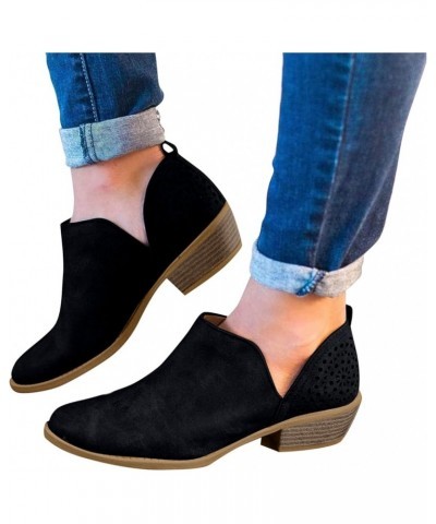 Cutout Booties For Women Low Heel Ankle Boots Round Toe Slip On Bootie Wedding Party Ankle Shoes Black $18.40 Boots