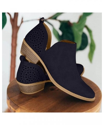 Cutout Booties For Women Low Heel Ankle Boots Round Toe Slip On Bootie Wedding Party Ankle Shoes Black $18.40 Boots