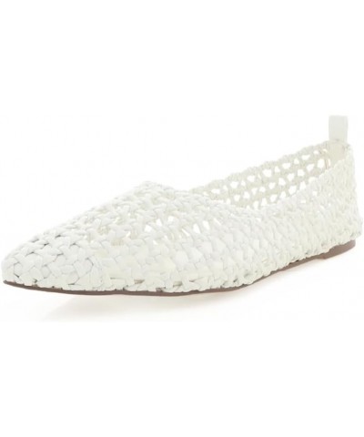 Women's Woven Ballet Flats Pointed Toe Plaited Ballerina Slip On Causal Shoes White $31.73 Flats