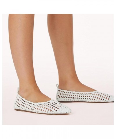 Women's Woven Ballet Flats Pointed Toe Plaited Ballerina Slip On Causal Shoes White $31.73 Flats