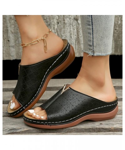 Fashion Women Summer Solid Wedges Breathable Slip On Open Toe Sandals Comfortable Beach Shoes Slippers Foot Slides Black $12....