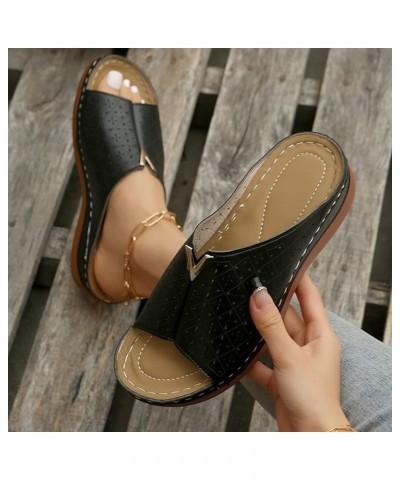 Fashion Women Summer Solid Wedges Breathable Slip On Open Toe Sandals Comfortable Beach Shoes Slippers Foot Slides Black $12....