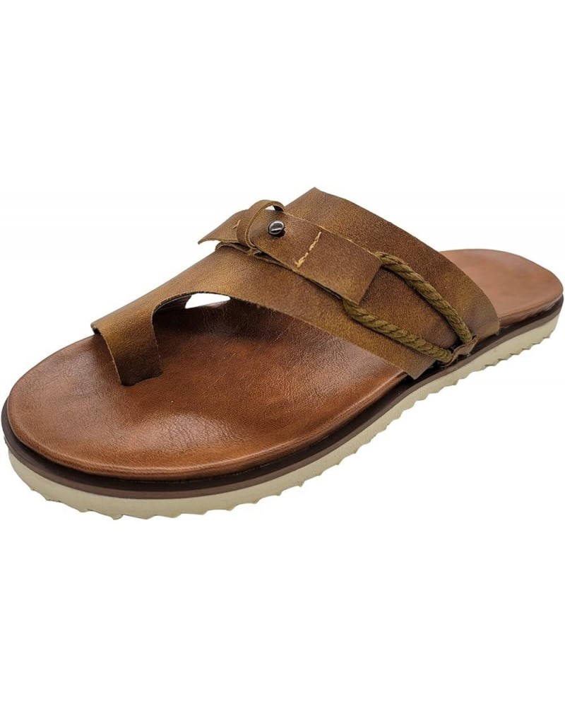 Sandals Women Dressy Summer Flat, Flat Sandals for Women Summer Ring Toe Flip Flops Sandals Casual Leather Sandals Brown $12....