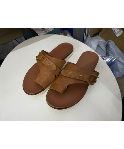 Sandals Women Dressy Summer Flat, Flat Sandals for Women Summer Ring Toe Flip Flops Sandals Casual Leather Sandals Brown $12....