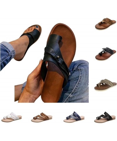 Sandals Women Dressy Summer Flat, Flat Sandals for Women Summer Ring Toe Flip Flops Sandals Casual Leather Sandals Brown $12....