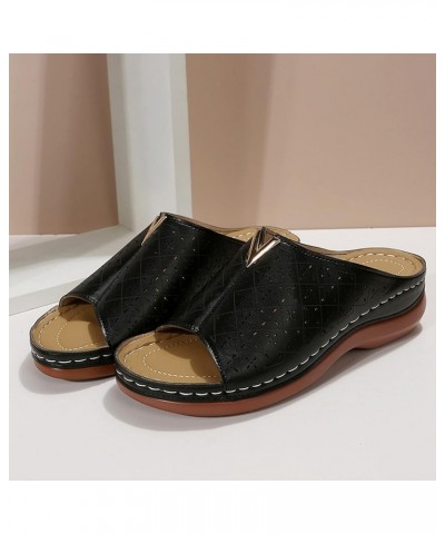 Fashion Women Summer Solid Wedges Breathable Slip On Open Toe Sandals Comfortable Beach Shoes Slippers Foot Slides Black $12....