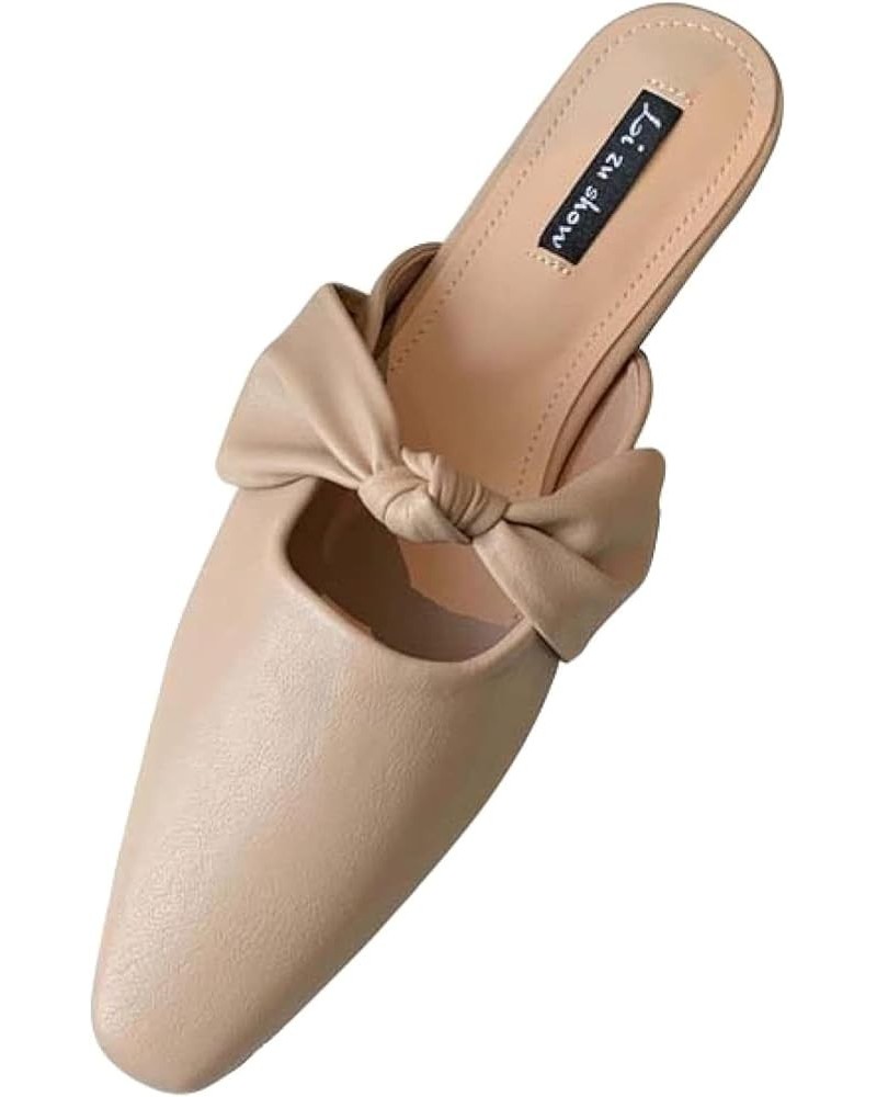 Women's Mule Flat Shoes, Comfortable Bow Tie, Square Toe, Low Heel, Backless Slippers, Outdoor Walking Beige $29.17 Mules & C...