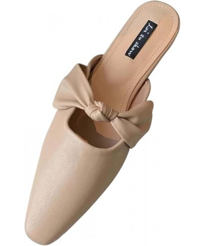 Women's Mule Flat Shoes, Comfortable Bow Tie, Square Toe, Low Heel, Backless Slippers, Outdoor Walking Beige $29.17 Mules & C...