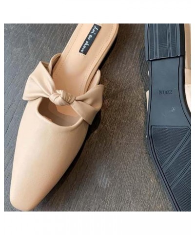 Women's Mule Flat Shoes, Comfortable Bow Tie, Square Toe, Low Heel, Backless Slippers, Outdoor Walking Beige $29.17 Mules & C...