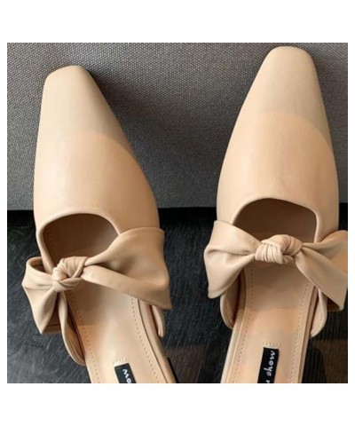 Women's Mule Flat Shoes, Comfortable Bow Tie, Square Toe, Low Heel, Backless Slippers, Outdoor Walking Beige $29.17 Mules & C...