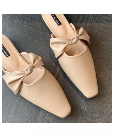 Women's Mule Flat Shoes, Comfortable Bow Tie, Square Toe, Low Heel, Backless Slippers, Outdoor Walking Beige $29.17 Mules & C...