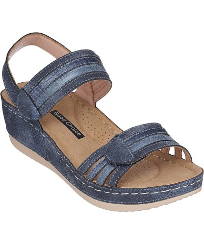 GC Shoes Women's Memory Foam Wedge Sandals, Summer Comfort Heels, Casual Ankle Strap Platform Dress Slides, Samar Samar Blue ...