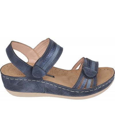 GC Shoes Women's Memory Foam Wedge Sandals, Summer Comfort Heels, Casual Ankle Strap Platform Dress Slides, Samar Samar Blue ...