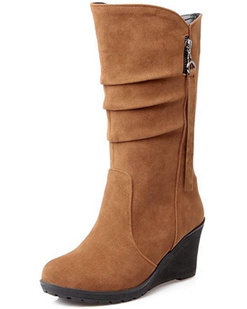 Fashion Women's Mid-calf Boots with Wedge Heel Brown $33.63 Boots