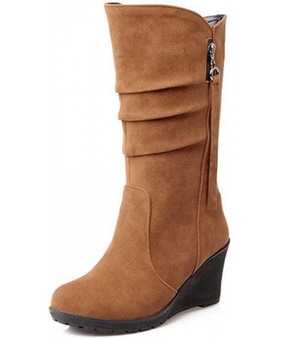 Fashion Women's Mid-calf Boots with Wedge Heel Brown $33.63 Boots