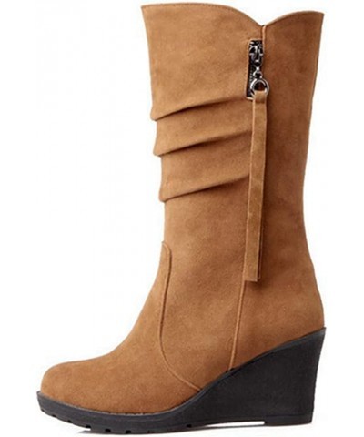 Fashion Women's Mid-calf Boots with Wedge Heel Brown $33.63 Boots