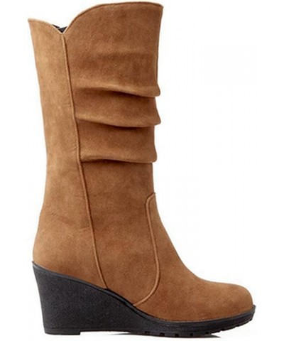 Fashion Women's Mid-calf Boots with Wedge Heel Brown $33.63 Boots