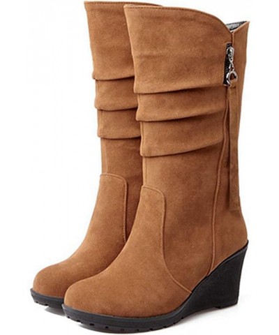 Fashion Women's Mid-calf Boots with Wedge Heel Brown $33.63 Boots