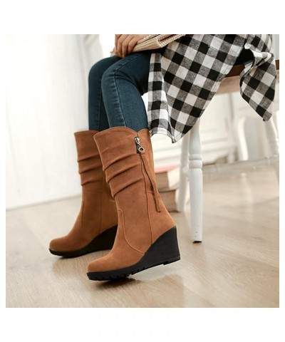 Fashion Women's Mid-calf Boots with Wedge Heel Brown $33.63 Boots