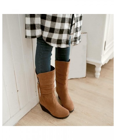 Fashion Women's Mid-calf Boots with Wedge Heel Brown $33.63 Boots