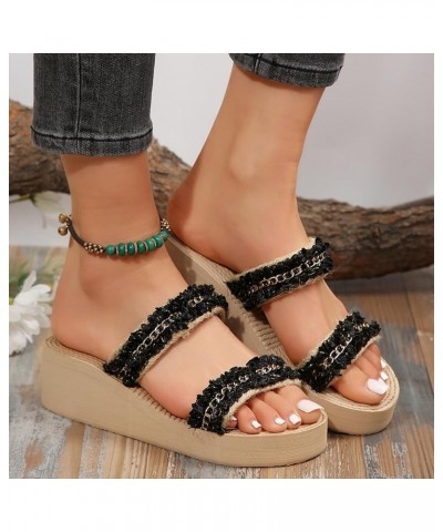 Sandals for Women Wedge Open Toe Buckle Ankle Espadrilles Sandals Lightweight Platform Shoes Flat Elastic Sandals 64-nrny-e-b...