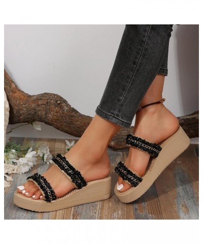 Sandals for Women Wedge Open Toe Buckle Ankle Espadrilles Sandals Lightweight Platform Shoes Flat Elastic Sandals 64-nrny-e-b...