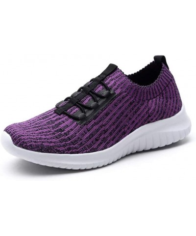 Women's Comfortable Walking Shoes - Tennis Athletic Casual Slip on Sneakers 2122 Purple $14.27 Athletic Shoes