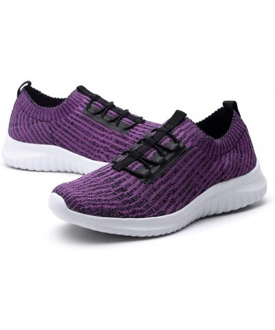 Women's Comfortable Walking Shoes - Tennis Athletic Casual Slip on Sneakers 2122 Purple $14.27 Athletic Shoes