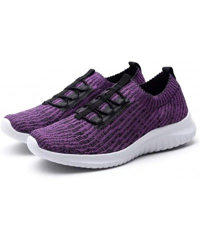 Women's Comfortable Walking Shoes - Tennis Athletic Casual Slip on Sneakers 2122 Purple $14.27 Athletic Shoes