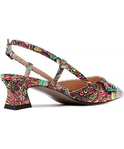 Womens Night Club Buckle Pointed Toe Dress Patent Slingback Kitten Low Heel Pumps Shoes 1.5 Inch Colorful Graffiti $32.67 Pumps