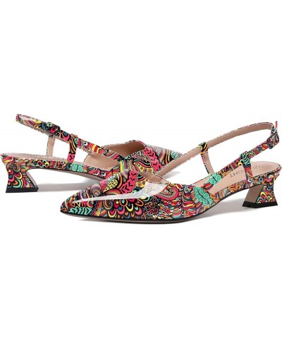 Womens Night Club Buckle Pointed Toe Dress Patent Slingback Kitten Low Heel Pumps Shoes 1.5 Inch Colorful Graffiti $32.67 Pumps