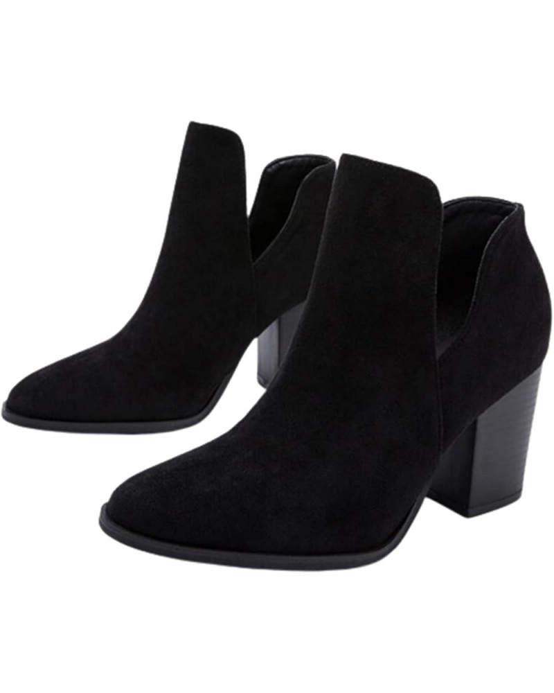 Women Ankle Boots Square Heel Slip On Female High Heels Single Shoes Pointed Toe Casual Shoes Round Toe Chunky Heel high Shor...