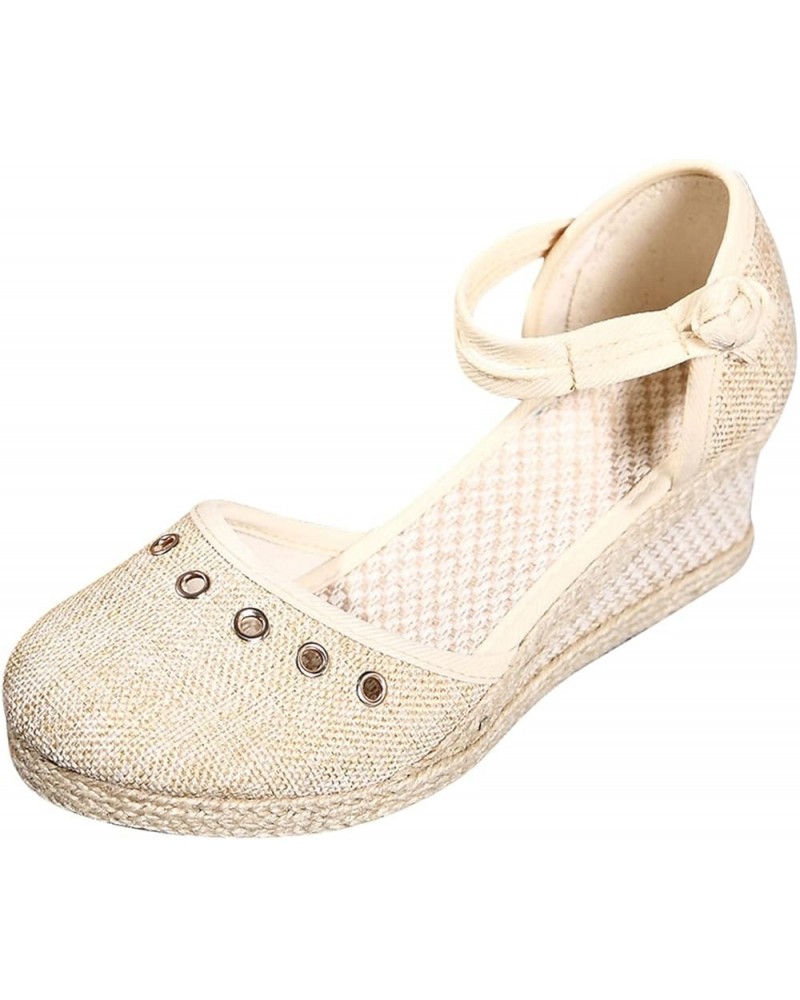 Women Platform Wedge Sandals Fashion Versatile Braided Buckle Breathable Wedge Sandals Womens Sandals Size 12 Beige $11.87 At...