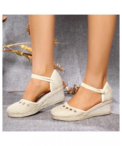 Women Platform Wedge Sandals Fashion Versatile Braided Buckle Breathable Wedge Sandals Womens Sandals Size 12 Beige $11.87 At...