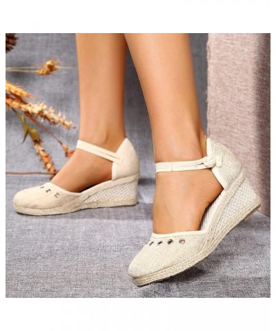 Women Platform Wedge Sandals Fashion Versatile Braided Buckle Breathable Wedge Sandals Womens Sandals Size 12 Beige $11.87 At...