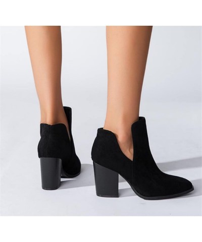 Women Ankle Boots Square Heel Slip On Female High Heels Single Shoes Pointed Toe Casual Shoes Round Toe Chunky Heel high Shor...