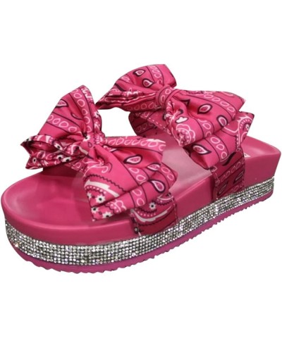 Breathable Open Toe Sandals for Women Dressy Fashion Rhinestone Platform Slip on Flip-Flop Printed Bow Sandals and Slippers (...