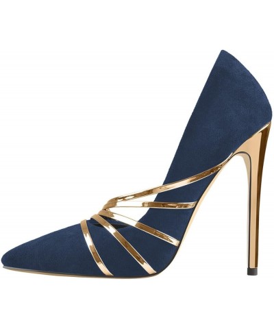 Women Chic Pointed Toe D'Orsay Heels Gold High Stiletto Pumps Slip On Sexy Wedding Dress Shoes Size 4-15 US Navy $37.25 Pumps