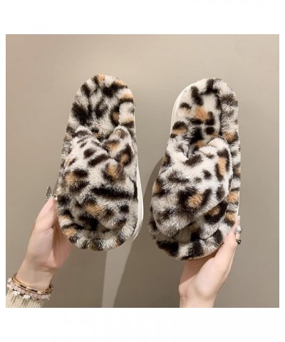 Women's Thick Bottom Slipper Cross Band Slippers Cozy Furry Fuzzy Slippers Open Toe Fluffy Indoor Shoes Outdoor Slip on Warm ...