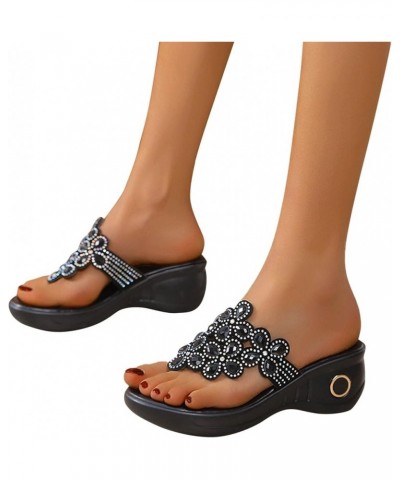 Beach Boho Dress Sandals for Women Plus Size Clip Toe Slide Sandals Wedge Platform Slip on Shoe Flip Flops C Black $11.21 San...