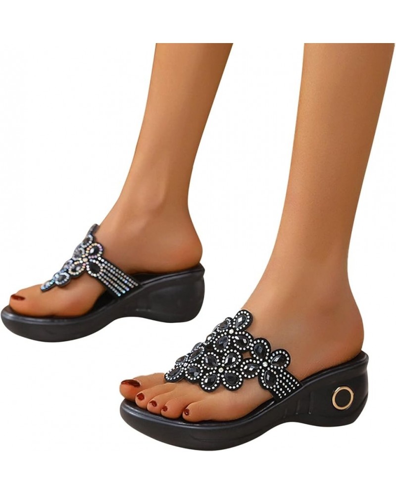 Beach Boho Dress Sandals for Women Plus Size Clip Toe Slide Sandals Wedge Platform Slip on Shoe Flip Flops C Black $11.21 San...