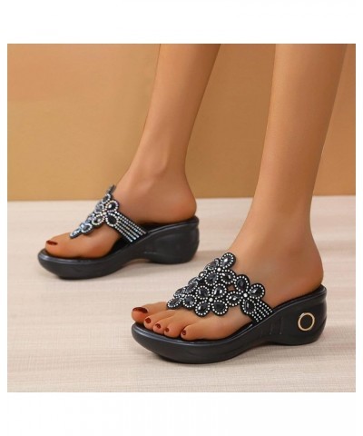 Beach Boho Dress Sandals for Women Plus Size Clip Toe Slide Sandals Wedge Platform Slip on Shoe Flip Flops C Black $11.21 San...