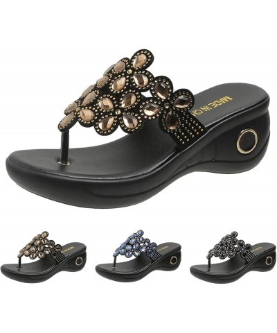 Beach Boho Dress Sandals for Women Plus Size Clip Toe Slide Sandals Wedge Platform Slip on Shoe Flip Flops C Black $11.21 San...