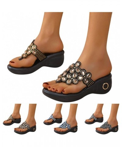 Beach Boho Dress Sandals for Women Plus Size Clip Toe Slide Sandals Wedge Platform Slip on Shoe Flip Flops C Black $11.21 San...