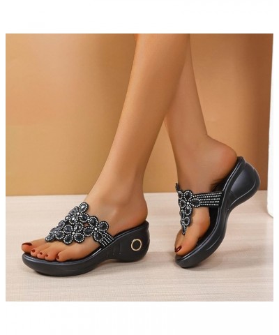 Beach Boho Dress Sandals for Women Plus Size Clip Toe Slide Sandals Wedge Platform Slip on Shoe Flip Flops C Black $11.21 San...