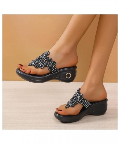 Beach Boho Dress Sandals for Women Plus Size Clip Toe Slide Sandals Wedge Platform Slip on Shoe Flip Flops C Black $11.21 San...