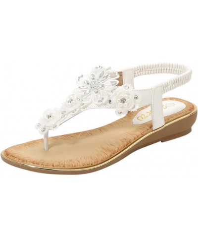 Sandals Women Wedge Womens Flat Sandals Bohemian Thong Sandals Rhinestone Summer Flip Flops White $12.57 Sandals