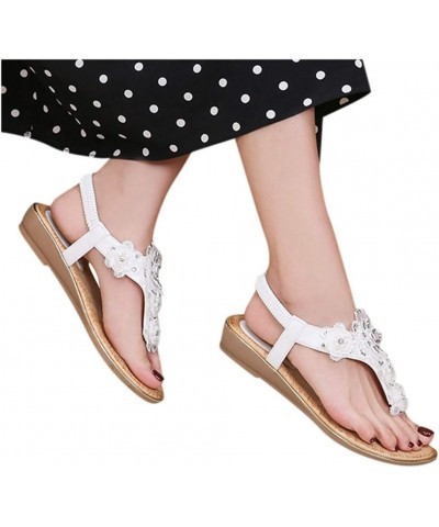 Sandals Women Wedge Womens Flat Sandals Bohemian Thong Sandals Rhinestone Summer Flip Flops White $12.57 Sandals